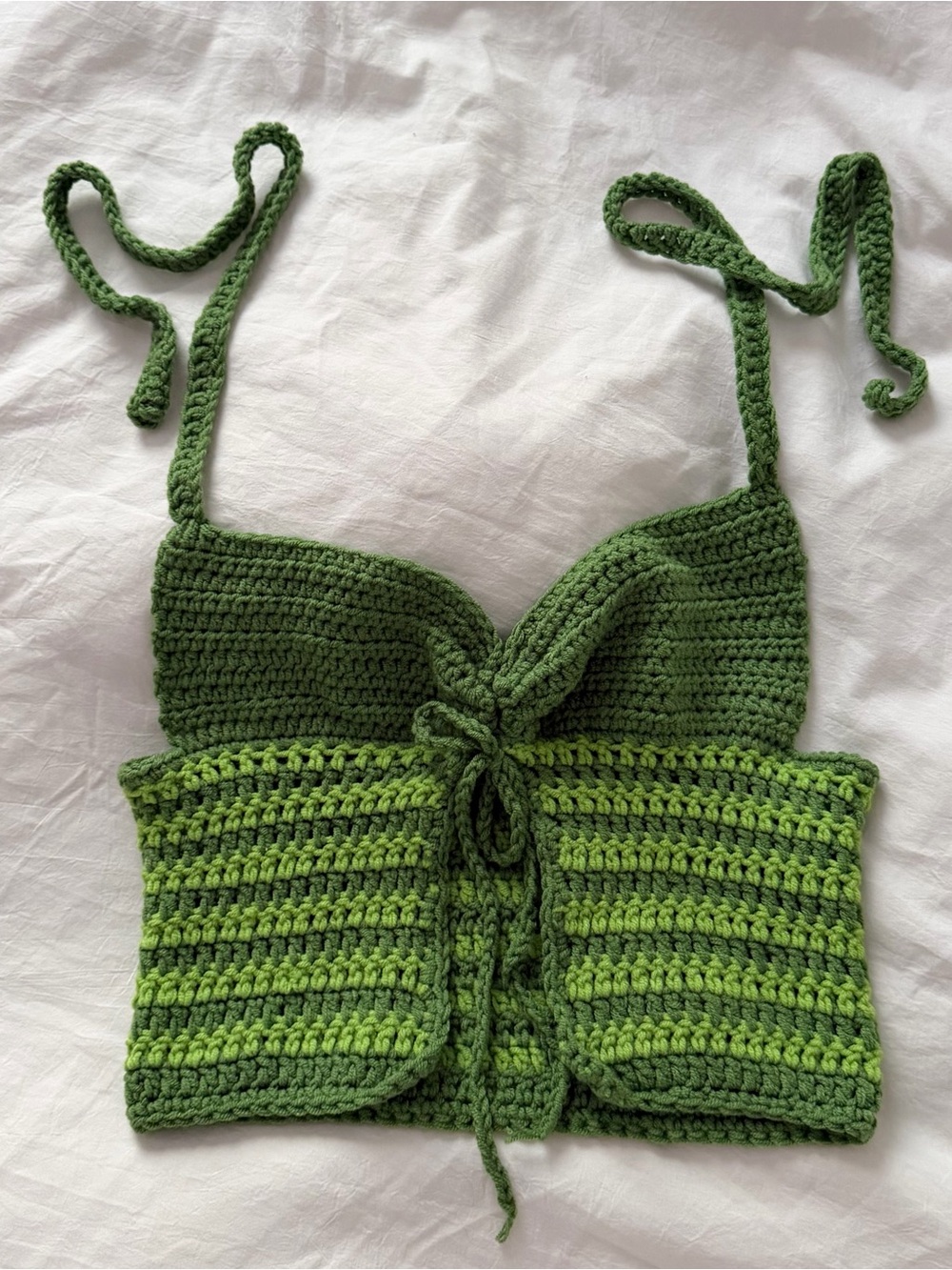 crochet green striped halter top